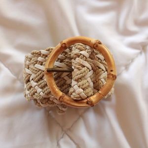 Vintage Bamboo Woven Macrame White/Tan Style Belt
